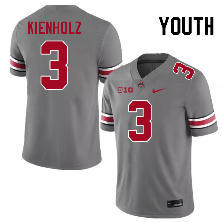 Ohio State Buckeyes Lincoln Kienholz Youth #3 Authentic Grey College Football Jersey 2404OTMH0